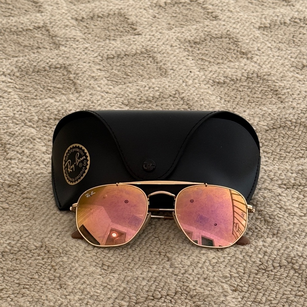 Ray-Ban Gold Frame Sunglasses with Pink Lenses
